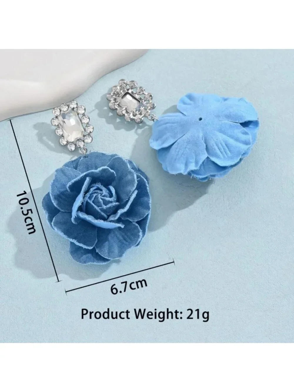 Boho Denim Floral Dangle Earrings for Women - Big Statement Hoop Jewelry